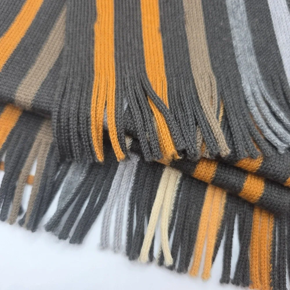Johnston & Murphy Mens 100% Wool Scarf Striped Black Yellow Grey Made in Germany